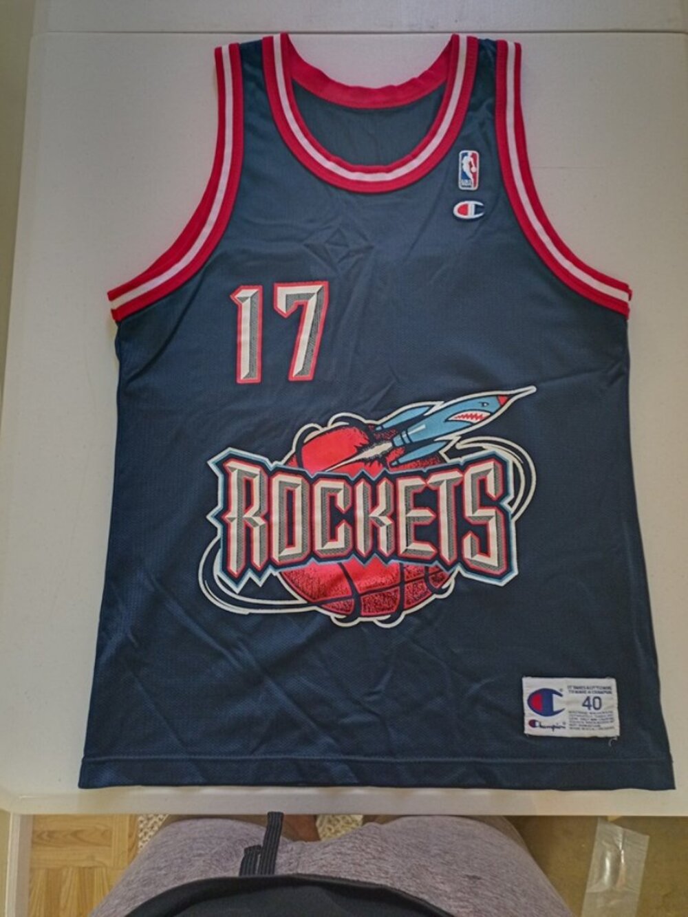 Champion Mario Elie Houston Rockets NBA Basketball Jersey Adult Med 40 Big Logo
